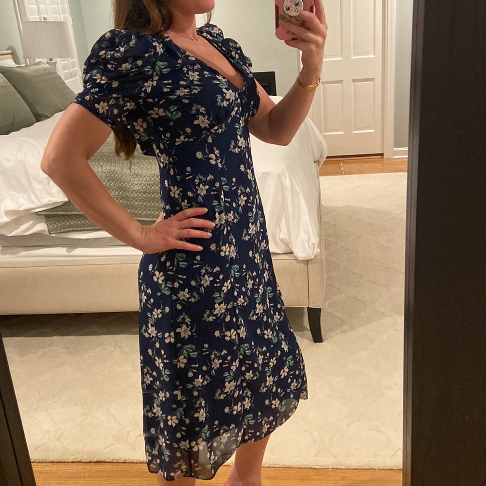 All in Favor Floral Print Navy Midi Dress
